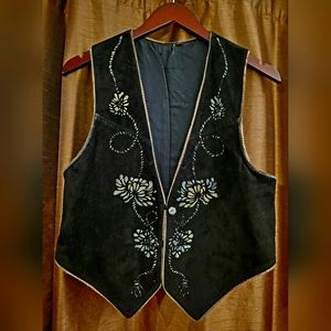 Handmade Vintage Black Leather Painted Vest M